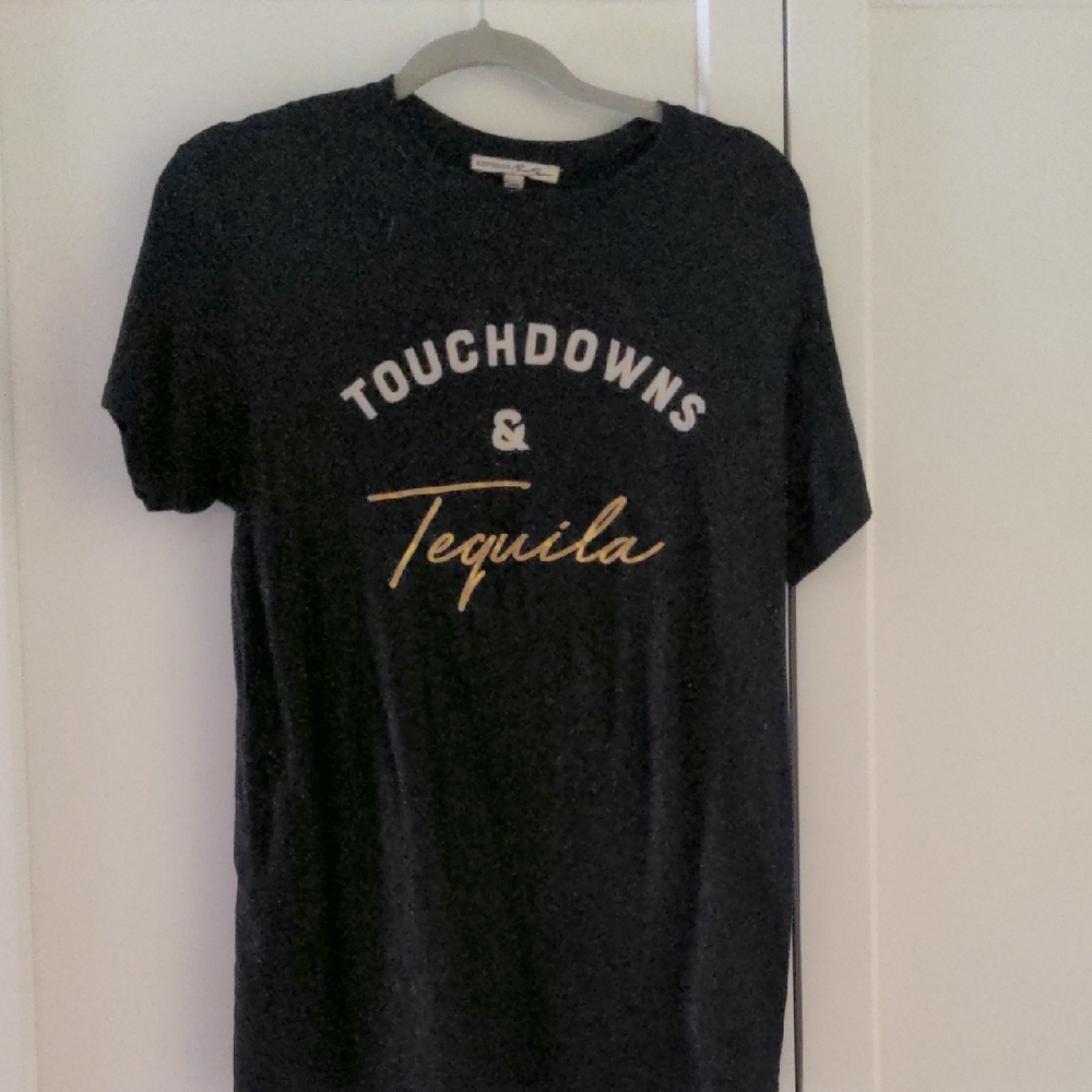 Black Graphic Tee with Touchdowns & Tequila Slogan
